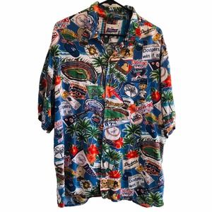 Reyn Spooner Los Angeles Dodgers Baseball Hawaiian Shirt AOP XL 100% Spun Rayon